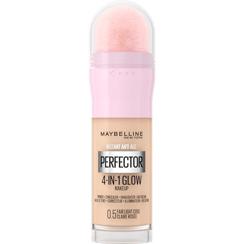 🔥 STARKER PREIS (-40%) Maybelline New York 4-in-1 Make Up mit Concealer, BB Cream, Highlighter und Primer, für einen perfekten Teint, Foundation mit leichter Deckkraft, Instant Perfector Glow, Nr. 0.5 Fair Light Cool, 20 ml