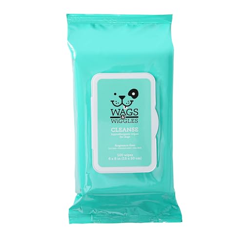 Wags & Wiggles Cleanse Hypoallergenic Wipes 100ct | Hypoallergenic Dog Wips 100 Count Package, Fragrance Free | Waterless Bathing to Keep Pets with Sensitive Skin Clean (FF22031)
