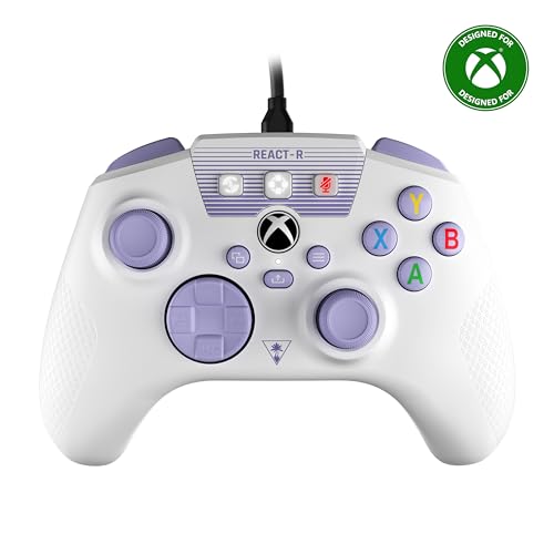 Turtle Beach REACT-R Wired Game Controller – Licensed for Xbox Series X & S, Xbox One & Windows – Audio Controls, Mappable Buttons, Textured Grips - White/Purple