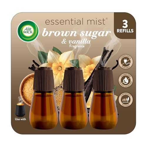 Air Wick Essential Mist Refill, 3ct, Brown Sugar & Vanilla, Fall Scent, Essential Oils, Air Freshener