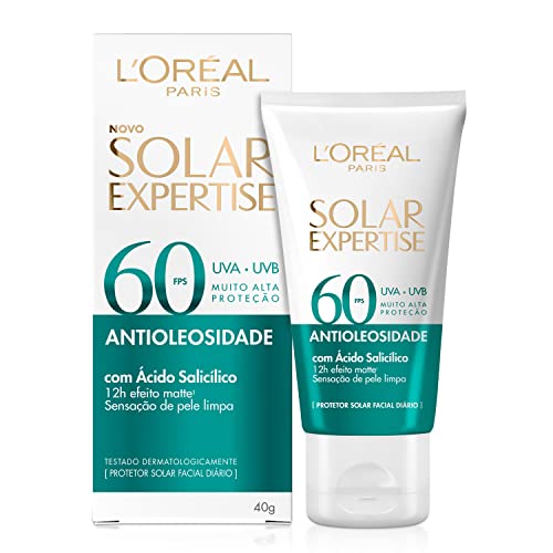 L'Oréal Paris Protetor Facial Solar Expertise Antioleosidade FPS 60, 40g | com Ácido Salicílico, possui Efeito Matte e C...