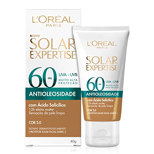 Protetor Solar Facial L'Oréal Paris Fps60 | Solar Expertise, Antioleosidade, Cor 3.0 Média, 40G