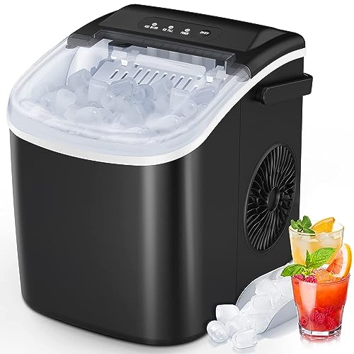 COWSAR Ice Maker Countertop, Portable Ice Machine with Self-Cleaning, 26.5lbs/24Hrs, 9 Bullet Ice Cubes in 6 Mins, Ice Basket and Scoop, Ideal for Home, Kitchen, Bar, Camping