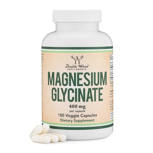 Magnesium Glycinate 400mg, for Sleep, Muscle, & Heart Support - (Vegan, Third Party Tested, Gluten Free, Non-GMO), 180 Capsules by Double Wood Supplements