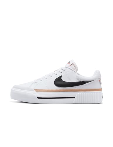 Nike Women's Court Legacy Sneaker, White/Black/Hemp/Team Orange, 8