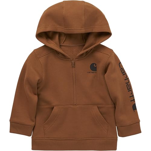 Carhartt Baby Boys Long-Sleeve Half-Zip Hooded Sweatshirt, Carhartt Brown, Toddler 3T