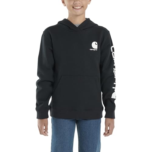 Carhartt Boys Long Sleeve Hooded Sweatshirt, Caviar Black, Small (7/8)