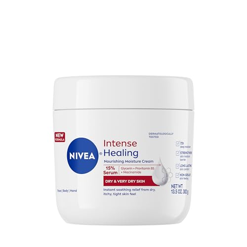 NIVEA Intense Healing Body Cream, Non-Greasy Daily Moisturizer for Dry Skin, Enriched with Provitamin B5, Moisturizes Up To 72 Hours, 13.5 Oz Jar