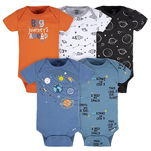 Gerber Macacões variados de manga curta para bebês meninas, pacote com 5, Espaço, 3-6 Meses