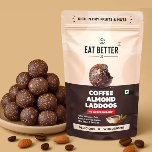 Coffee & Almond Sugar-Free Laddoos | Energy-Bar Replacement | 95% Dry-Fruits | High Protein & Instant Energy, Pack Of 20 - Healthy Chocolate No Added 