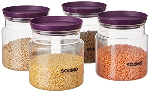 Airtight Plastic Storage Jar Set, 4 Containers (1000ml), BPA Free, Purple
