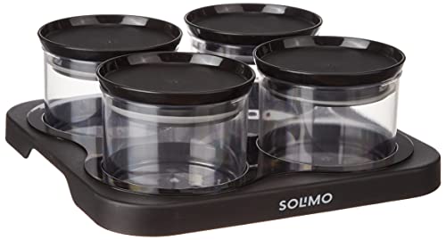 Amazon Brand - Solimo Airtight Plastic Storage Container Set, With 4 Containers (500ml) & Serving Tray, BPA Free, Black Amazon Brand - Solimo Airtight