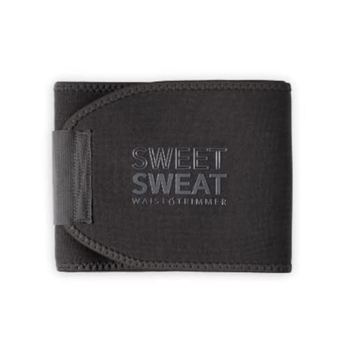 Sports Research Sweet Sweat Waist Trimmer for Women and Men - Sweat Band Waist Trainer Belt for High Intensity Training and Gym Workouts, 5 Adjustable Sizes Matte Black