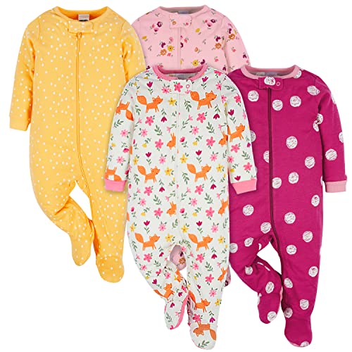 Onesies Brand Baby Girls 4-pack 'N Play Footies Multi And Toddler Sleepers, Fox, 6-9 Months US