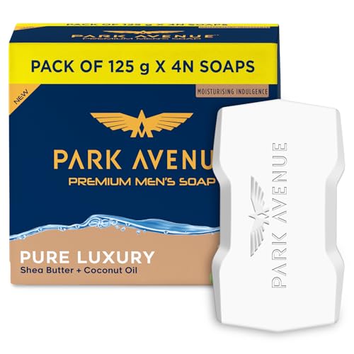 Park Avenue Premium Men’s Soaps for Bath – Pure Luxury | 125g (Pack of 4) | Enriched with Shea Butter & Coconut Oil | Grade 1 Soap | For All Skin Type