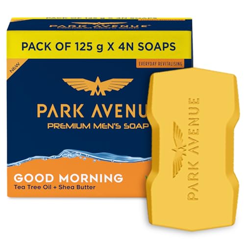 Park Avenue Premium Men’s Soaps for Bath – Good Morning | 125g (Pack of 4) | Enriched with Tea Tree Oil & Shea Butter | Grade 1 Soap | For All Skin Ty