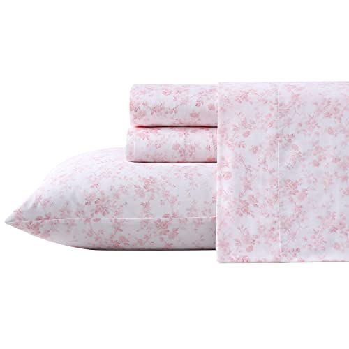 Laura Ashley - King Sheet Set, Buttery-Soft Bed Sheets with a Naturally Silky Smooth Cotton Sateen Lightweight Feel - Ma