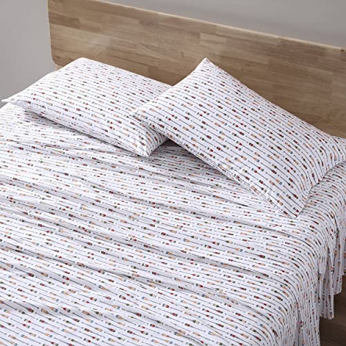 Eddie Bauer - Full Sheets, Cotton Percale Bedding Set, Crisp & Cool Home Decor (Canoe Lake Paddle White, Full)