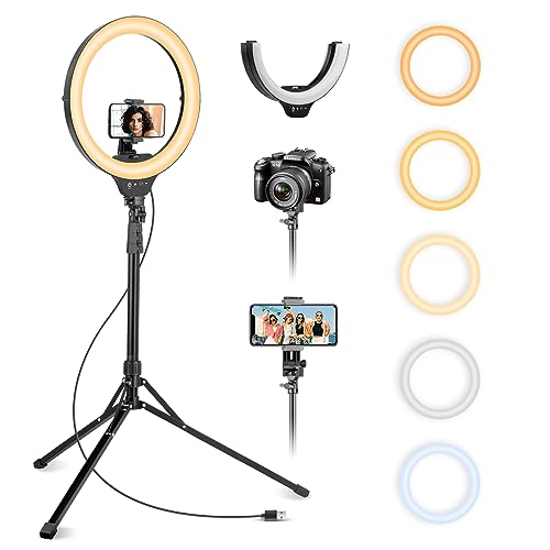 Aureday 14&#x27;&#x27; Selfie Ring Light with 62&#x27;&#x27; Tripod Stand and Phone Holder, Dimmable LED Phone Ringlight