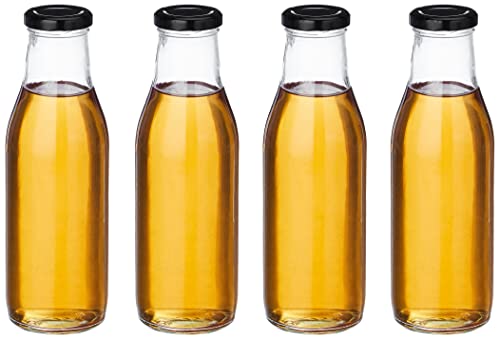 Amazon Brand - Solimo Glass Bottle with Airtight Cap (Transparent, 500 ml) - Set of 4 Amazon Brand - Solimo Glass Bottle with Airtight Cap (Transparen