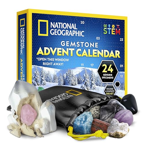 NATIONAL GEOGRAPHIC Gemstone Advent Calendar - 2025 Christmas Countdown Calendar for Kids with 24 Gems to Open Each Day,