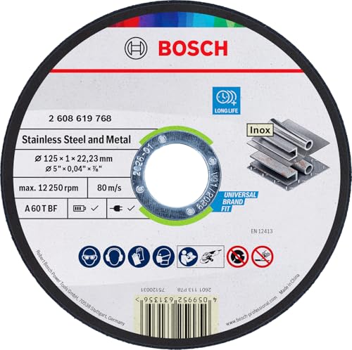 (-54%) Bosch 1x Stainless Steel and Metal Trennscheibe Long Life, Bohrung 22,23 mm (für Edelstahl, Stahl, Ø 125 mm, Professional Zubehör Kleiner Winkelschleifer)