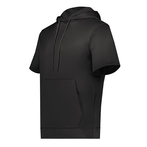 Augusta Sportswear Mens Wicking Fleece Short Sleeve Lightweight Athletic Hoodie with Pouch Pocket, Black, X-Large