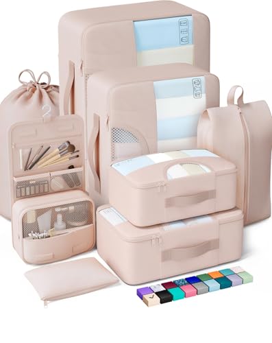 Veken 8 Set Packing Cubes for Travel, Birthday Gifts for Women Mom Her, Cruise Ship Essentials Accessories for Beach Vacation, Suitcase Organizer Bags for Luggage with Hanging Toiletry & Shoe Bag