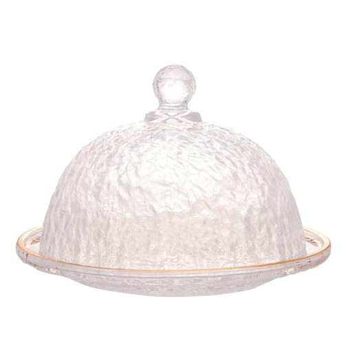 LYOR - Queijeira de Cristal Martelado Com Tampa e Borda Dourada Petra 19,5 x 13Cm