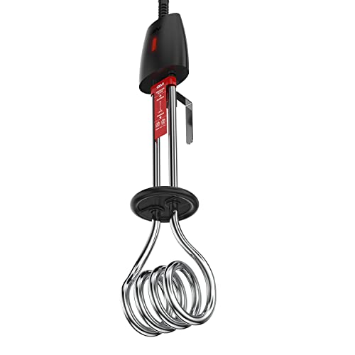GM Immersion Rod Water Heater with Bucket Guard 1000W 6 AMP Plug Superior Copper Element Heat Resistant Handle Nickel Plated Prevents Corrosion Double