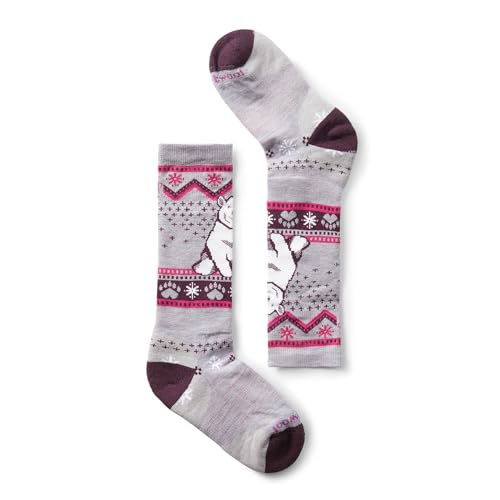 Smartwool Kids' Wintersport Polar Bear Full Cushion Merino Wool Over The Calf Pattern Socks, Purple Eclipse, Medium