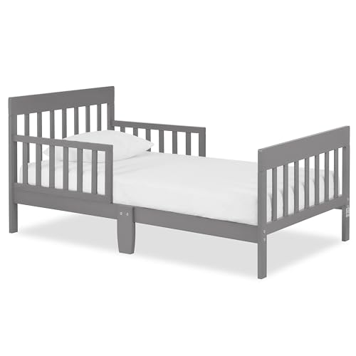 Dream On Me Finn Toddler Bed, Low Floor Wooden Bed, Side Safety Bed Rails, GREENGUARD Gold & BSA Certified, Non-Toxic Paint Finish, New Zealand Pinewood, up to 50 lbs - Steel Grey