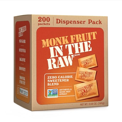 MONK FRUIT IN THE RAW, 200 count Packets, Pack of 1, Natural Monk Fruit Sweetener w/Erythritol, Sugar-Free