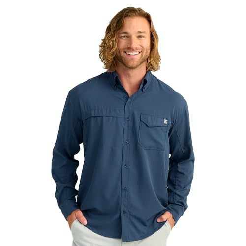 HUK Standard Tide Point Solid Long Sleeve Shirt, Button Down for Men, Sargasso Sea, XX-Large