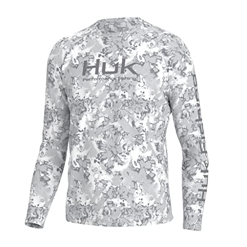 HUK Men's Standard Pursuit Crew Long Sleeve, Sun Protecting Fishing Shirt, Fin Flats-Harbor Mist, X-Large