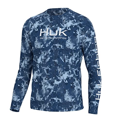 HUK Men's Standard Pursuit Crew Long Sleeve, Sun Protecting Fishing Shirt, Fin Flats-Set Sail, Large