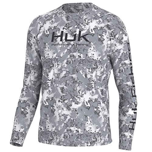 HUK Men's Standard Pursuit Crew Long Sleeve, Sun Protecting Fishing Shirt, Fin Flats-Volcanic Ash, X-Large