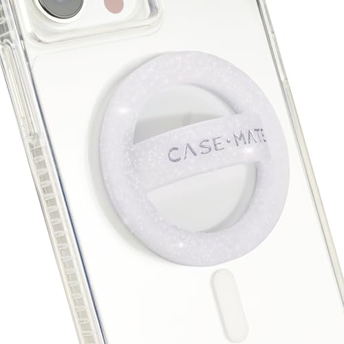 Case-Mate Magnetic Phone Grip MagSafe Loop Grip - Detachable Holder for Hand - Soft Collapsible MagSafe Grips for Back of Phone for iPhone 17 Pro Max/16 Pro Max/15/14/13/12/S25 Ultra - White Sparkle