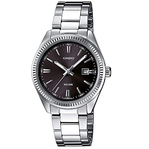 Casio Relógio analógico feminino de quartzo com pulseira de aço inoxidável LTP-1302PD-1A1VEG, prata, pulseira, Prata, pulseira