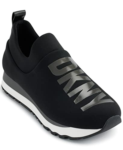 DKNY Women's Jadyn Slip on Jogger Sneaker, Black/Dark Gunmetal, 7.5