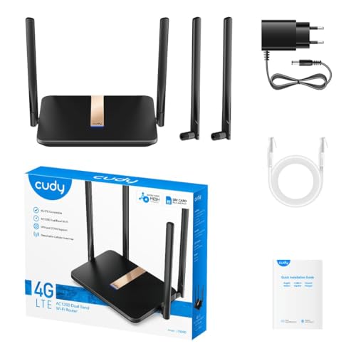 🔥 STARKER PREIS (-37%) Cudy AC1200 entsperrter 4G LTE Modem Router mit SIM-Kartensteckplatz, 1200 Mbit/s Mesh-WLAN, austauschbaren Mobilfunkantennen, SMA, DDNS, VPN, Cloudflare, LT500D mit austauschbarer Antenne