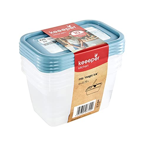 (-48%) keeeper Tiefkühldosenset 4-teilig, Wiederbeschreibbarer Deckel, 4 x 750 ml, 15,5 x 10,5 x 8,5 cm, Mia Magic Ice, Nordic Blue