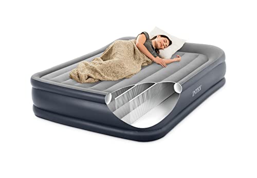 🔥 SELTEN SO GÜNSTIG (-71%) INTEX Deluxe Pillow Rest Luftbett für 2 Personen mit Kopfkissen (152×203×42 cm) max. 272 KG - mit integrierter Elektropumpe – Gästebett aufblasbares Bett Camping Matratze mit Fiber-Tech-Technologie