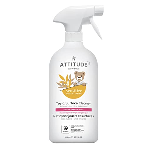 ATTITUDE Toy and Hard Surface Cleaner, Plant and Mineral Based Ingredients, Vegan, Baby and Kids Household Products, Sensitive Skin, Unscented, 27.1 Fl Oz
