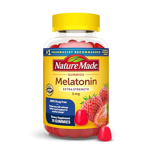 Nature Made Melatonin 5mg Adult Melatonin Gummies, 100% Drug Free Sleep Aid, 70 Gummies, Extra Strength