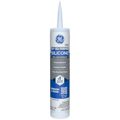GE All Purpose Silicone Caulk, Clear, 10 fl oz Cartridge, 1 Pack - 100% Waterproof Silicone Sealant, Stronger Adhesion, Freeze & Sun Proof
