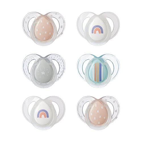Tommee Tippee Nighttime Soother, 6-18 Months, 6 Pack of Glow in the Dark soothers with Symmetrical Silicone baglet
