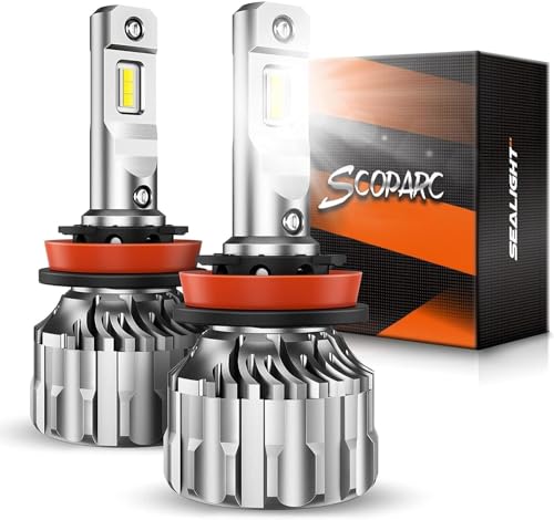 SEALIGHT H11/H8/H9 Bulbs 36000LM Super Bright, 6500K Cool White H8 Light Bulbs, 60000+Hours H11 Powersport Bulb with Cooling Fan, Easy Plug-N-Play, H9 Marker Light, Pack of 2