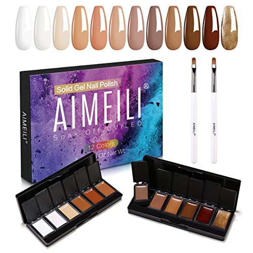 AIMEILI Solid Gel Nail Polish 12 Colours, Hema Free, Cruelty Free, Vegan, Soak Off U V LED White Pink Cream Nail Art Gel Paint Kit 2