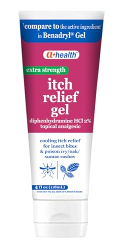A+Health Extra Strength Itch Relief Gel, Diphenhydramine HCl 2% Topical Analgesic, Relives Itching and Pain for Bug Bites, Rashes, Poison Ivy, Oak Sumac, Made in USA, 4 Ounces